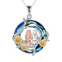 TOUPOP Sterling Silver Crystal Sister Rose Flower Sisters Necklace-color_name:Sunflower-2 Sister-Blue Crystal