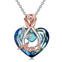 TOUPOP Sterling Silver Crystal Rose Flower Love Heart Necklaces Jewelry Gifts-style_name:Aunt Necklace with Heart Crystal-Rose flower