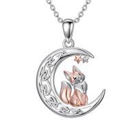 wholesale TOUPOP Cat/owl/polar Bear/dachshund/crow/fox Necklace For Women 925 Sterling Silver Celtic Moon Pendant Jewelry Birthday Christmas Anniversary Animal Lovers Christmas Gifts For Her -style_name:Fox