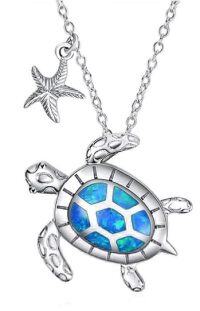 wholesale TOUPOP Sterling Silver Turtle/dolphin/conch/jellyfish/octopus Pendant Necklace Opal Abalone Shell Turquoise Jewelry Cute Ocean Animals Necklace Gifts For Women -style_name:Blue Opal