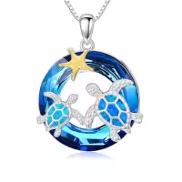 TOUPOP Sterling Silver Blue Crystal Ocean Jewelry Pendant Necklace-style_name:1-Double Sea Turtle