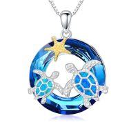 wholesale TOUPOP Ocean Jewelry Sterling Silver Blue Crystal Pendant Beach Wave Palm Tree Necklace For Women Anniversary Birthday Gifts For Her -style_name:1-Double Sea Turtle