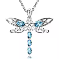 TOUPOP Sterling Silver Crystal Dragonfly Butterfly Pendant Necklace-style_name:G-Dragonfly Necklace-Blue Crystal