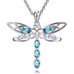 G-Dragonfly Necklace-Blue Crystal