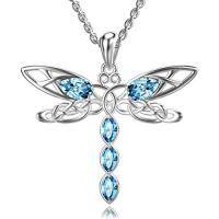 wholesale TOUPOP Sterling Silver Dragonfly/butterfly Pendant Necklace With Crystal Birthday Christmas Jewelry Gifts For Women -style_name:G-Dragonfly Necklace-Blue Crystal
