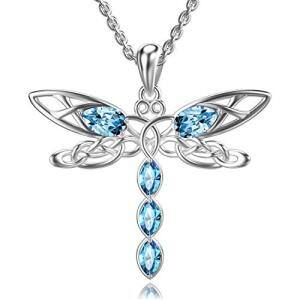G-Dragonfly Necklace-Blue Crystal