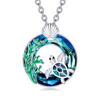 wholesale TOUPOP Sea Turtle/mermaid/dolphin/shell/starfish/conch/seahorse Necklace For Women Sterling Silver Ocean Pendant Necklace With Crystal Ocean Beach Charm Jewelry Birthday Christmas Gifts -style_name:Style 1-Sea Turtle-Blue Crystal
