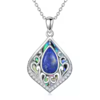 TOUPOP Sterling Silver Abalone Shell Teardrop Filigree Necklace Gift-color_name:Lapis Lazuli