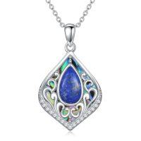 wholesale Filigree Gemstone Necklace 925 Sterling Silver Teardrop Bohemian Necklace Abalone Shell Filigree Jewelry Birthday Christmas Gifts For Women -color_name:Lapis Lazuli