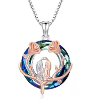 TOUPOP Sterling Silver Crystal Rose Sisters Circle Necklace Jewelry Gift-style_name:B-2 Sister-Blue Crystal