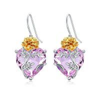 wholesale TOUPOP Birth Flower Earrings 925 Sterling Silver 12 Month Floral Earrings Birthstone Crystal Jewelry Birthday Christmas Gifts For Women -color_name:10-October-Marigold-Heart Crystal