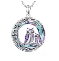 TOUPOP Sterling Silver Crystal Animal Necklace Gift For Women-style_name:2 owls