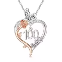 TOUPOP 925 Sterling Silver Rose Heart Butterfly Pendant Jewelry Gifts-style_name:100th