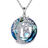 TOUPOP Sterling Silver Crystal Abalone Shell Animal Pendant Necklace-style_name:1-Crystal-Owl
