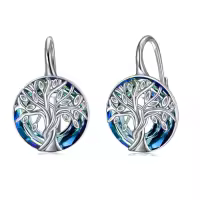 TOUPOP Sterling Silver Crystal Tree Of Life Lever Back Earrings For Women Birthday Gifts-style_name:1-Tree of Life