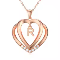 TOUPOP 925 Sterling Silver Moissanite Heart Letter Pendant Necklace-style_name:Rose Gold - R Initial
