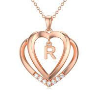 wholesale Heart Initial Necklace For Women 925 Sterling Silver Letter Pendant With Moissanite Personalized Charm Alphabet Jewelry Birthday Anniversary Mothers Day Christmas Gifts For Her Wife Girlfriend Mom -style_name:Rose Gold - R Initial