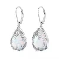 TOUPOP Sterling Silver Gemstone Celtic Filigree Teardrop Dangle Earrings-color_name:Opal