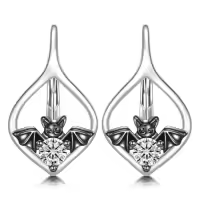 TOUPOP Sterling Silver Stone Animal Leverback Hoop Earrings-style_name:Bat
