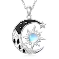 TOUPOP Sterling Silver Moonstone Labradorite Turquoise Black Onyx Necklace-style_name:Moonstone