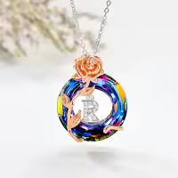 TOUPOP Sterling Silver Volcano Crystal Letter Pendant Necklace-color_name:R
