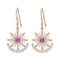 TOUPOP Sterling Silver Crystal Dangle Stud Earrings Women Girls Gift-color_name:Moon and Star-Purple