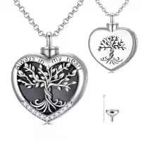TOUPOP Sterling Silver Tree Of Life Urn Necklace For Ashes Memorial Keepsake-color_name:A-Heart Tree of Life-Black Onyx