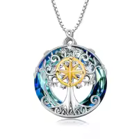TOUPOP Sterling Silver Blue Crystal Celtic Tree Of Life Pendant Necklace-style_name:Compass