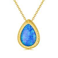 TOUPOP 14K Gold Moonstone Moss Agate Opal Teardrop Music Note Y Necklace-style_name:Opal Teardrop Necklace