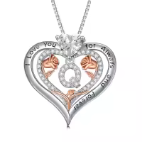 TOUPOP Sterling Silver & Rose A-Z Initial Pendant Necklace-style_name:Letter Q