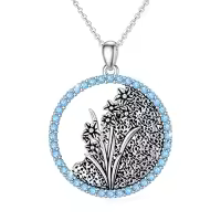 TOUPOP Sterling Silver Birthstone Flower Necklace 12 Month Pendant Birthday Gift-style_name:03-March-Daffodils