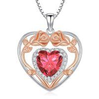 wholesale 925 Sterling Silver Heart Rose Pendant Necklace With 12 Birthstone Jewelry Birthday Anniversary Mothers Day Christmas Gifts For Her Wife Girlfriend Mom -color_name:7-Jul-Ruby