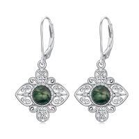 wholesale Amethyst/aquamarine/black Onyx/black Rutilated Quartz/emerald/moss Agate/opal/ruby Leverback Earrings For Women Sterling Silver Drop Earrings Jewelry Gifts For Women -color_name:Moss Agate