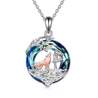 TOUPOP Sterling Silver Wolf Horse Necklace Animal Jewelry Gift-style_name:Style 4 Crystal