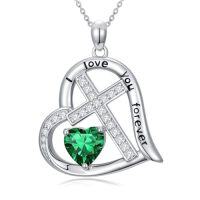wholesale Cross Necklace For Women 925 Sterling Silver Heart Birthstone Necklaces Christian Jewelry Baptism Birthday Christmas Gifts For Women -color_name:05-May-Emerald