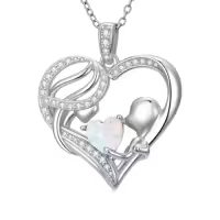 TOUPOP 14K Gold & Zircon Heart Necklace, Mother's Birthstone Jewelry Gift-color_name:10-October-Opal
