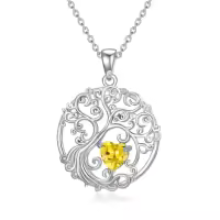 TOUPOP Sterling Silver Birthstone Tree Of Life Pendant Jewelry Gifts-style_name:11-Nov-Citrine