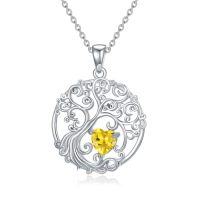 wholesale TOUPOP Tree Of Life Necklace 925 Sterling Silver Birthstone Pendant Jewelry Gifts For Women Her Wife Birthday -style_name:11-Nov-Citrine