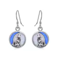 TOUPOP Sterling Silver Crystal Opal Cute Animal Dangle Earrings Gifts-color_name:Wolf Opal Moon