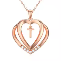 TOUPOP 925 Sterling Silver Moissanite Heart Letter Pendant Necklace-style_name:Rose Gold - T Initial