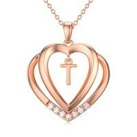 wholesale Heart Initial Necklace For Women 925 Sterling Silver Letter Pendant With Moissanite Personalized Charm Alphabet Jewelry Birthday Anniversary Mothers Day Christmas Gifts For Her Wife Girlfriend Mom -style_name:Rose Gold - T Initial