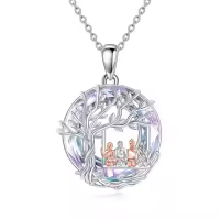 TOUPOP Sterling Silver Tree Of Life Necklace Sister Gifts For Women-style_name:4 Sisters-Purple Crystal