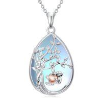 wholesale Bunny/mama Bear/koala/sloth/fox Necklace For Women Sterling Silver Teardrop Moonstone Tree Of Life Pendant Necklaces Jewelry Christmas Gifts For Women Mom Her -style_name:Sloth