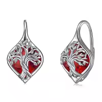 TOUPOP Sterling Silver Birthstone Tree Of Life Leverback Earrings Gifts For Women Teens Birthday-style_name:A-Jan.