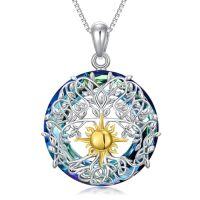 wholesale TOUPOP Tree Of Life Necklace For Women Sterling Silver Trinity Celtic Kont/time Clock/sun Crescent/sun Jewelry With Crystal Anniversary Birthday Christmas Gifts For Mom Wife Girlfriend Sister -style_name:Sun