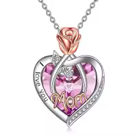 TOUPOP Sterling Silver Crystal I Love You Rose Flower Heart Necklace-color_name:10 Oct-Mom Necklace with Heart Crystal