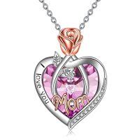 wholesale TOUPOP Christmas Gifts For Mom Grandma Nana 925 Sterling Silver I Love You Necklace Rose Flower Love Heart With Crystal Jewelry For Women -color_name:10 Oct-Mom Necklace with Heart Crystal