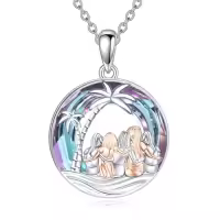 TOUPOP Sterling Silver & Stone Sisters Tree Of Life Palm Necklace-style_name:Five Sisters-Palm Trees