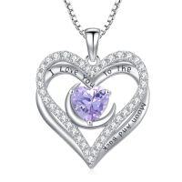 wholesale I Love You To The Moon And Back Necklaces For Women 925 Sterling Silver Double Heart Necklace With 12 Birthstone Jewelry Birthday Anniversary Mothers Day Christmas Gifts For Her Wife Girlfriend Mom -color_name:6-Jun-Alexandrite
