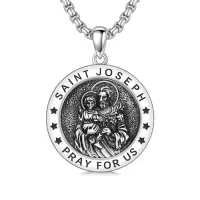 TOUPOP 925 Sterling Silver Stainless Steel Saint Medal Protection Necklace-style_name:M-St Joseph Necklace A